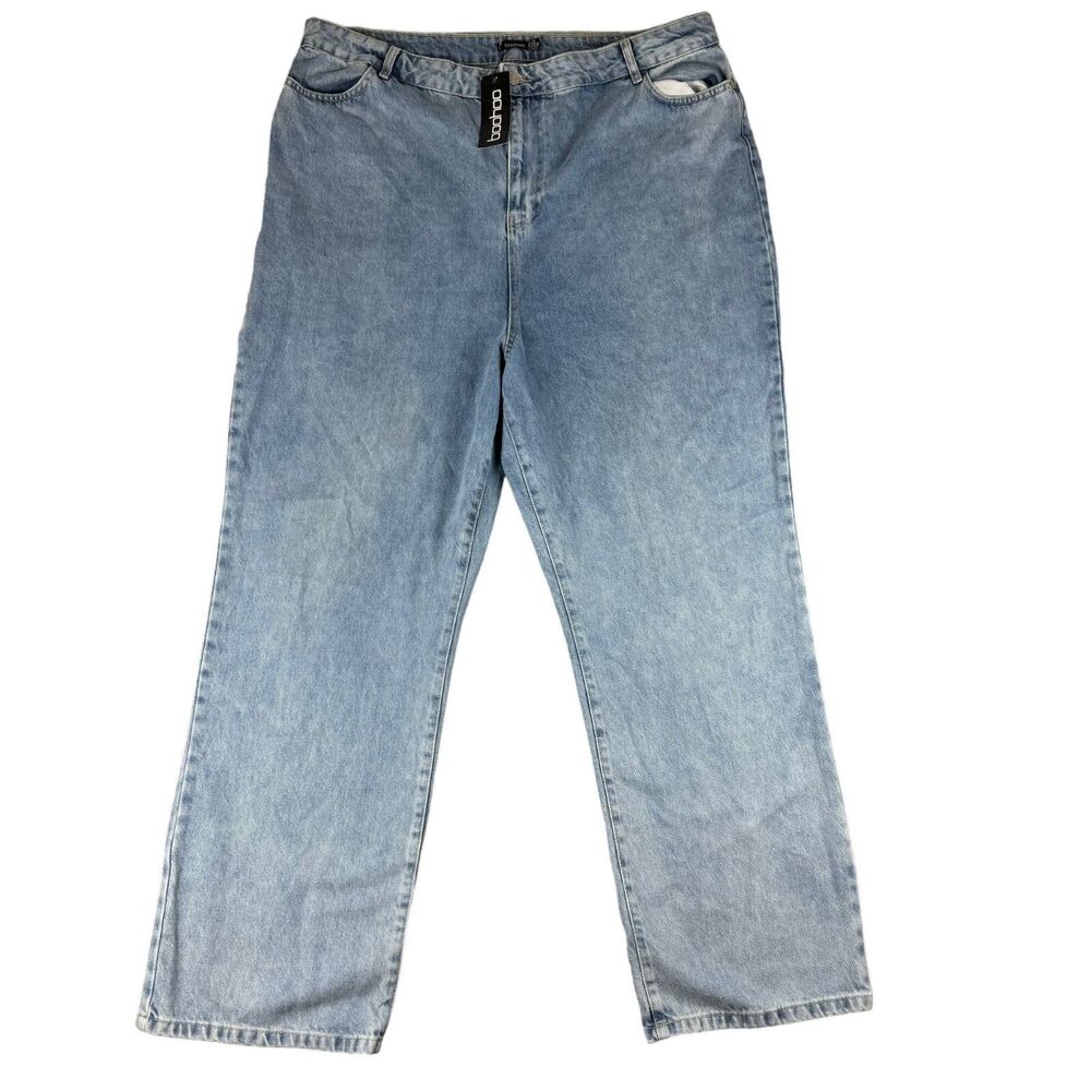 Boohoo Jeans Women's US 18 Blue Plus Straight Leg Butterfly Back Print Pants NWT